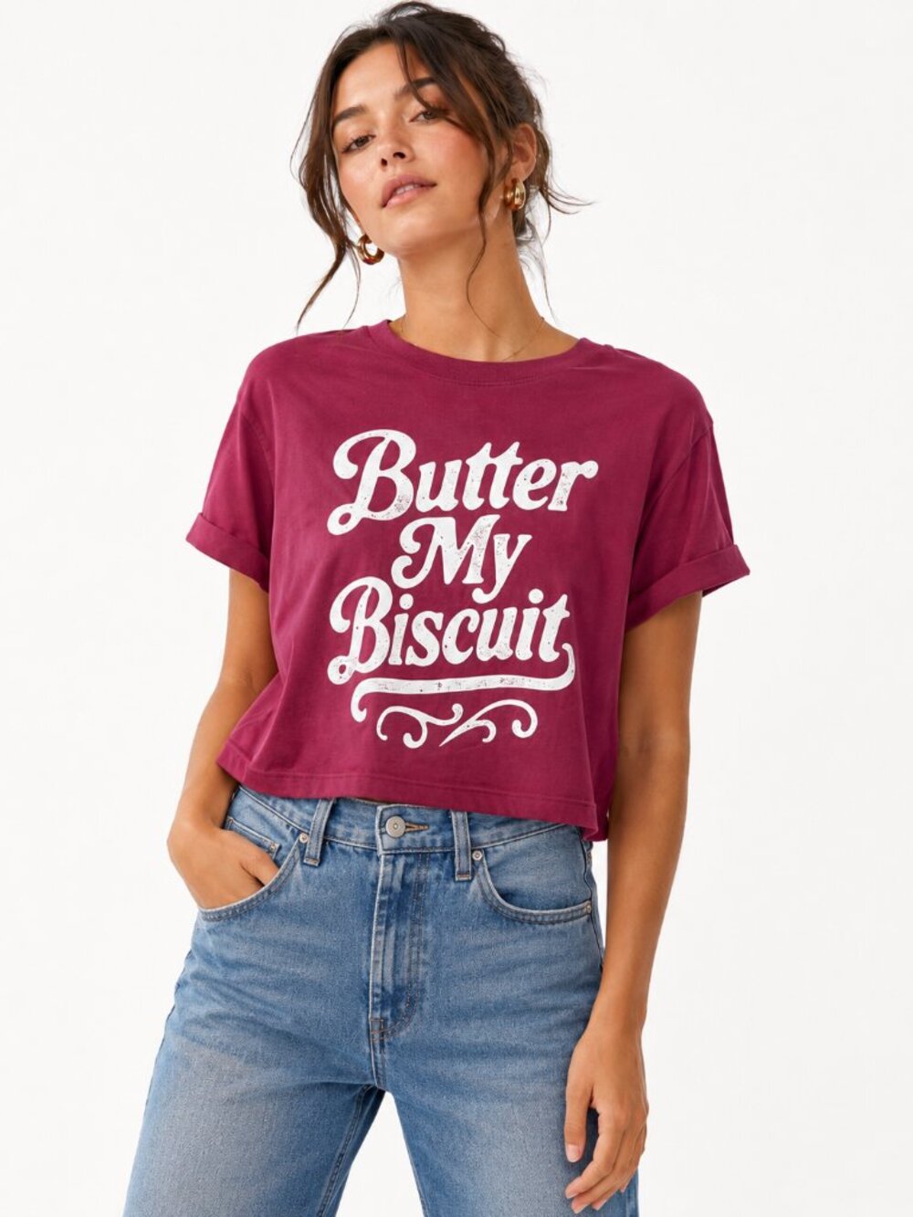 Girl Dangerous Butter My Biscuit Crop Tee Maroon Organic Cotton NWT Small